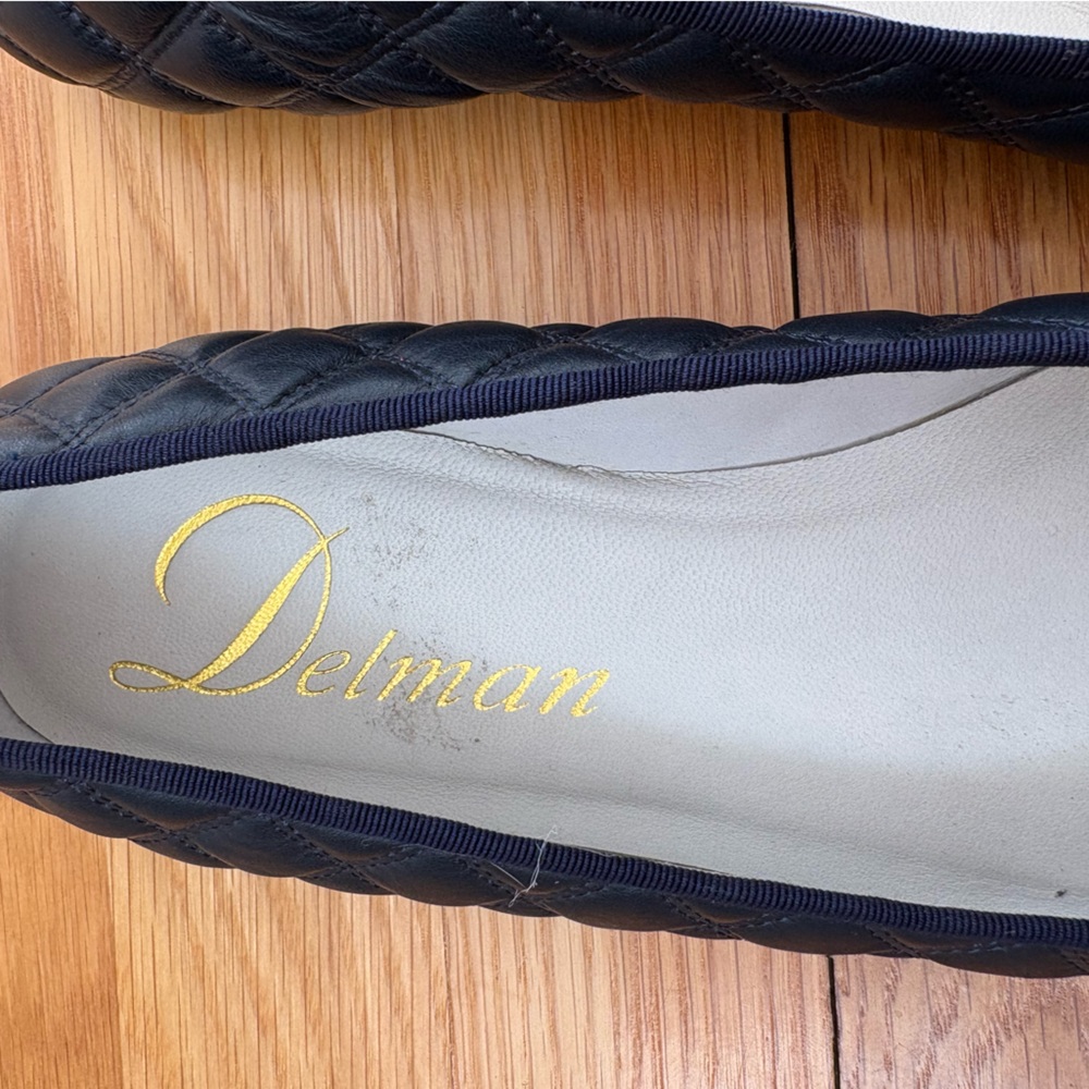 Delman Quilted Leather Ballet Flats in Navy Blue cap toe - Picture 10 of 12
